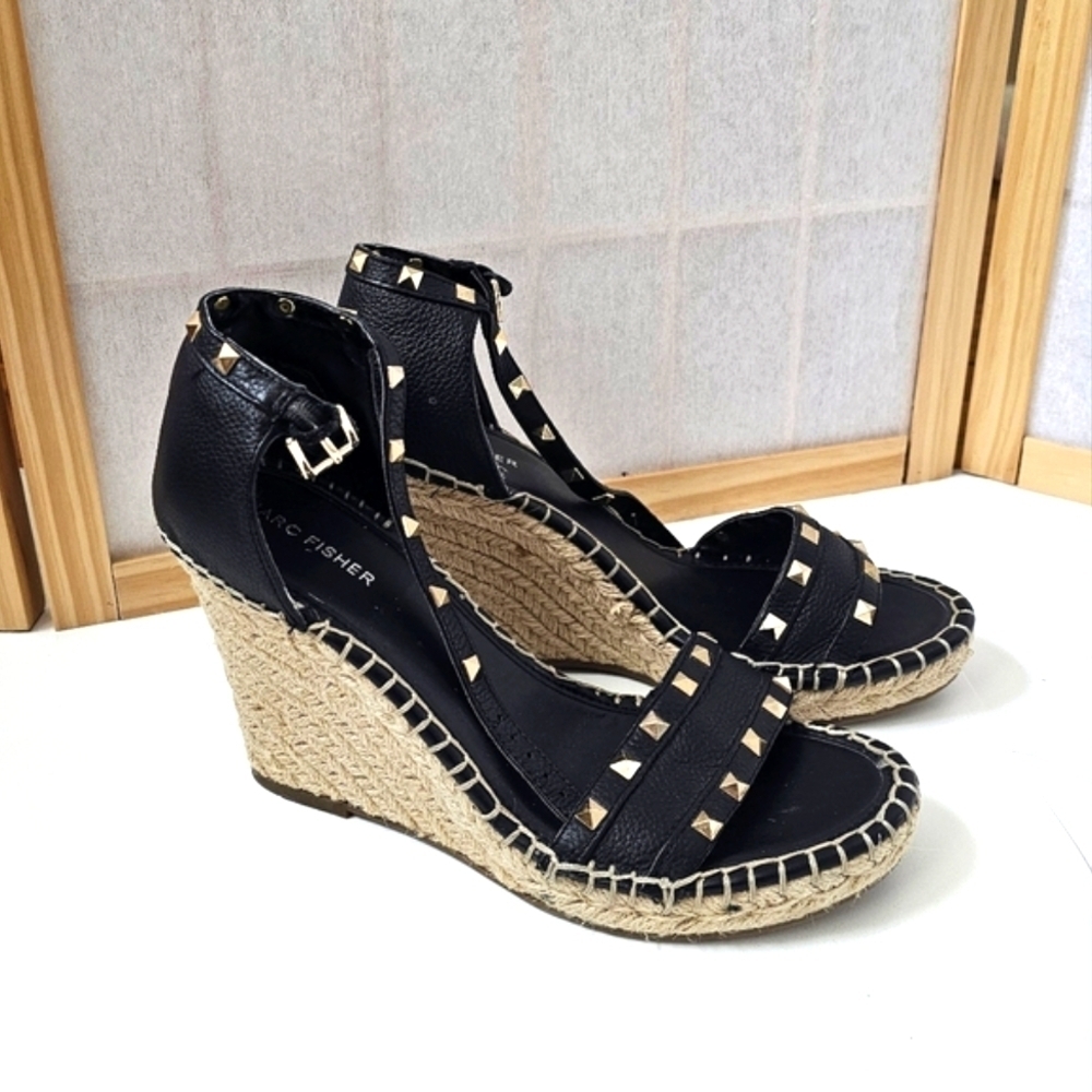 Black Studded Espadrille Wedge sandals